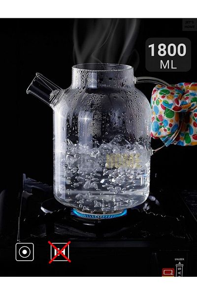 Jet's Home Glass Teapot Heat Resistant Teapot Steel Vacuum Lid 1800 ml