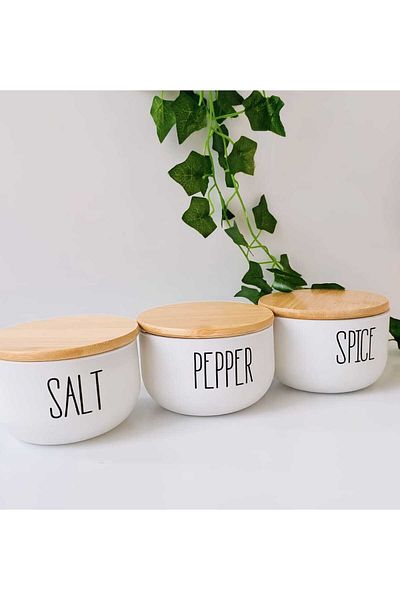 MEHAY HOME 3-Piece Luxury Salt/Pepper/Spice Jar with Bamboo Lid