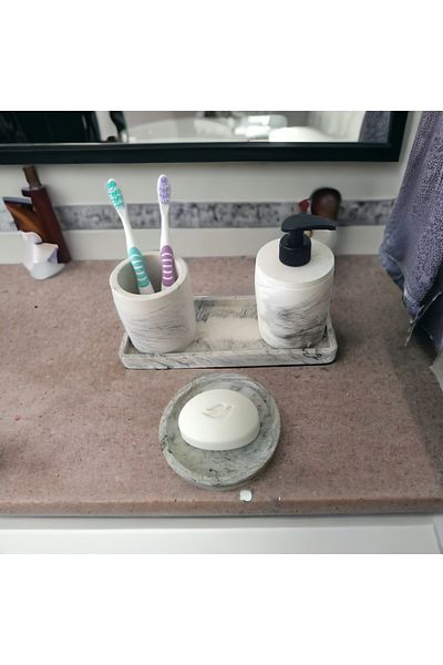 Trust Stone Σετ μπάνιου Marble 4 τεμαχίων με δοσομετρητή υγρού σαπουνιού Σετ αξεσουάρ από σκυρόδεμα