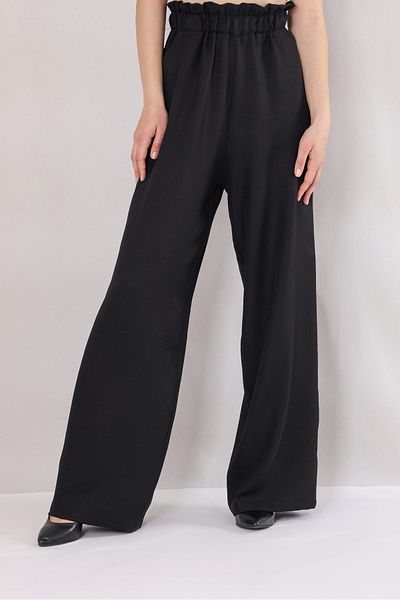 Fashion Showcase Pantaloni largi din in cu talie elastica - negri