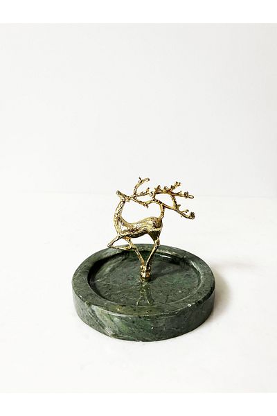Modestmar Natural Green Marble Jewelry Box with Gold Deer Accessories, Verde Guatemala