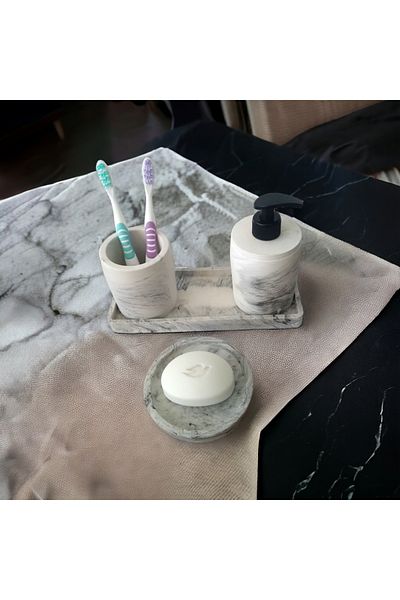 Trust Stone Σετ μπάνιου Marble 4 τεμαχίων με δοσομετρητή υγρού σαπουνιού Σετ αξεσουάρ από σκυρόδεμα