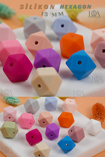 LANDOFACCESSORY PLASTİK SİLİKON BONCUK  15 mm HEXAGON- BONCUK - SİLİKON MATER...
