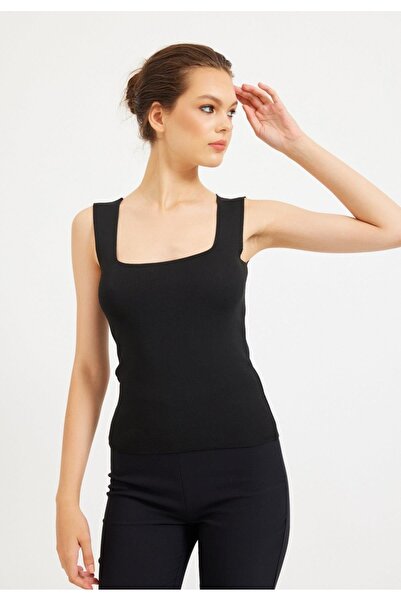Alegante Casual Stylish Square Neck Knitwear Tank Top Black Color