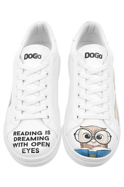 Dogo Pantofi albi din piele vegană de damă - The Wise Owl Design