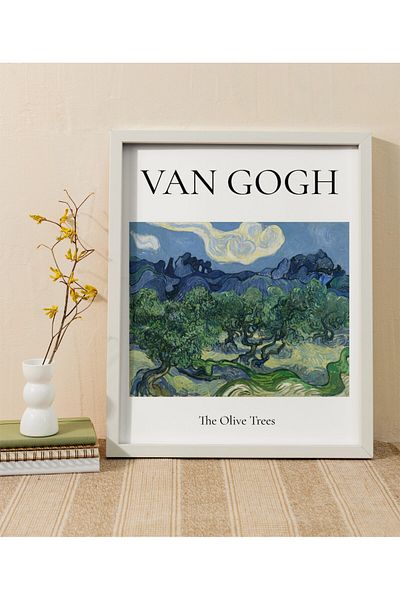 Hiruko Tasarım Atölyesi Ξύλινος Πίνακας Σειρά Van Gogh Olive Trees (1889) Διακοσμητικός Πίνακας Premium Πίνακας με κορνίζα