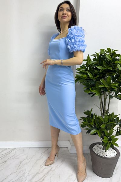 zks grup tekstil Perlový detail Pencil Princess Sleeve Design Dress White, Lilac, Baby Blue