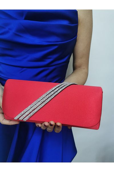 NAZART Γυναικείο βραδινό φόρεμα με πέτρα κόκκινο Clutch Portfolio Chain Strap Hand Wedding Engagement Night Shoulder Bag
