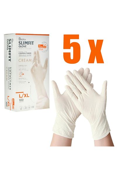 Reflex Powder-Free Latex-Free Slimfit Cream Exam Gloves Size L (5 Boxes)