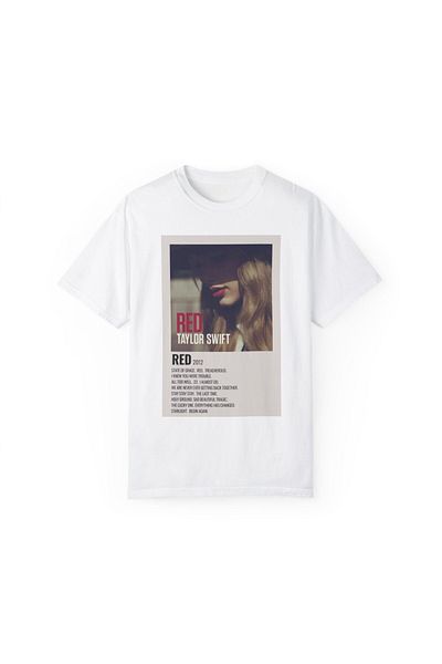Hilosh Tricou cu decupaj în U cu model pentru coperta albumului Taylor Swift roșu HC01