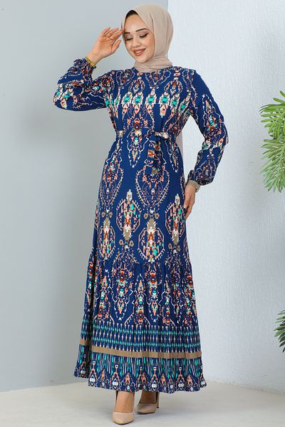 benguen 12009 Patterned Dress Indigo