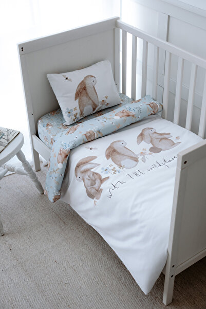 NOU Tavşanlı  Organik Bebek Nevresim Takımı (100X150) - Rabbit Garden