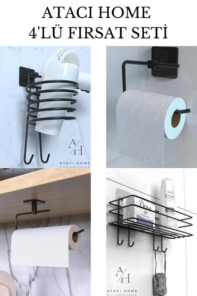 ATACI Yapışkanlı Kancalı Banyo Rafı Şampuanlık Fön Makinesi Askısı WC Tuvalet...