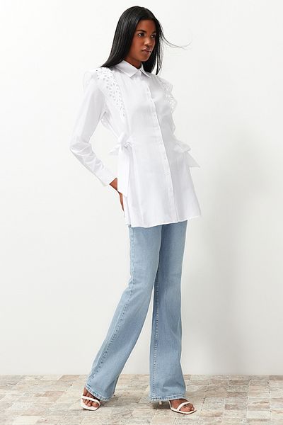 Trendyol Modest Πουκάμισο λευκό κεντημένο βαμβακερό TCTSS24TG00004