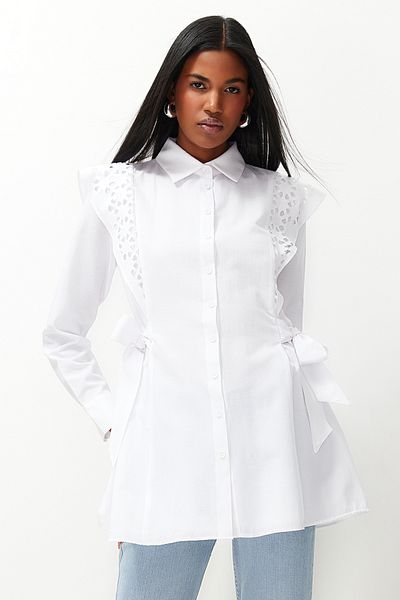 Trendyol Modest Πουκάμισο λευκό κεντημένο βαμβακερό TCTSS24TG00004
