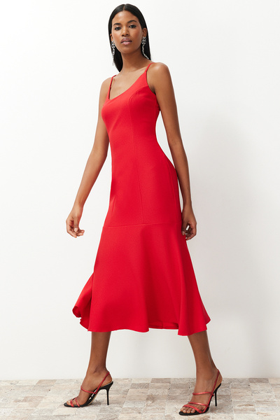 Trendyol Collection Red Body-Fitting Strappy Woven Dress TPRSS24EL00157