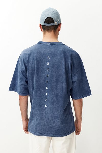 Trendyol Collection Indigo Pale EffecT Text Potištěné oversize bavlněné tričko - TMNSS23TS00166