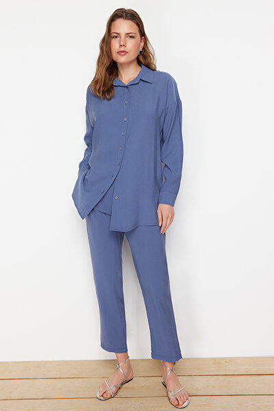Trendyol Modest Modrá modalová súprava košele a nohavíc - TCTSS24US00058