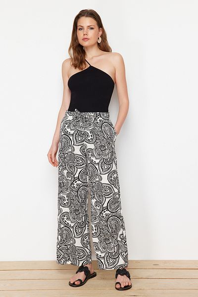 Trendyol Collection Black Elastic Waist Shawl Patterned Woven Trousers TWOSS24PL00131