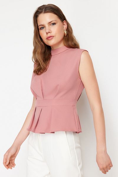 Trendyol Collection Gewebtes Tanktop mit Rundhalsausschnitt „Dried Rose“ TWOAW23BZ00559