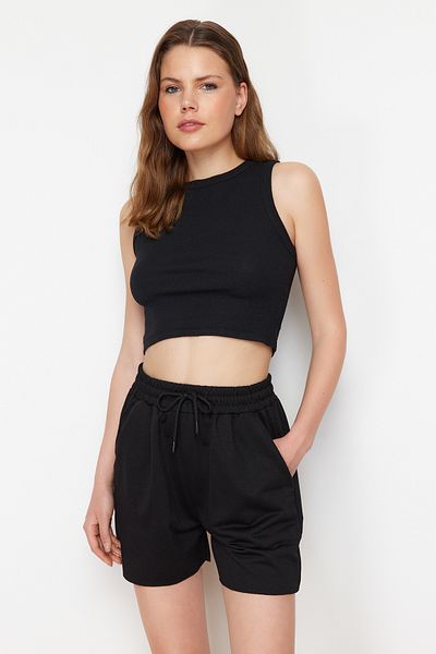 Trendyol Collection Flexible Corded Black Tank Top and Shorts Set - TWOSS24AU00027