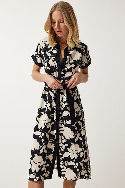 Happiness İstanbul Rochie de vară subțire din viscoză cu model floral crem - DD01311