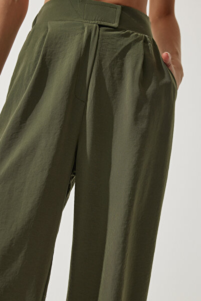 Happiness İstanbul Women's Khaki Velcro Waist Closure Palazzo Trousers rv00184