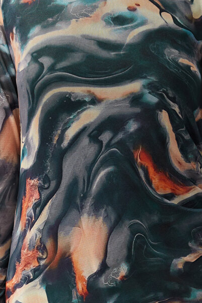 Trendyol Collection Multi-Colored Tulle Shir/Drape Detailed Fitted Mini Flexible Knitted Pencil Dress TWOAW24EL00161