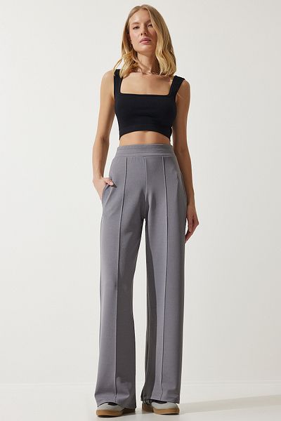 Happiness İstanbul Graue flexible Palazzo-Hose für Damen BF00090
