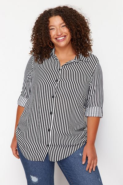 Trendyol Curve White and Black Striped Shirt
