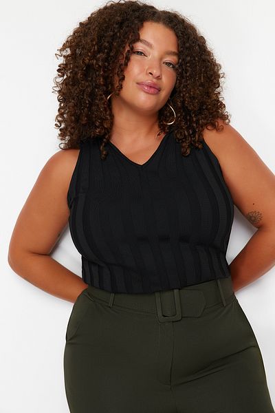 Trendyol Curve Černá provázková halenka s bodycone TBBSS24AF00054