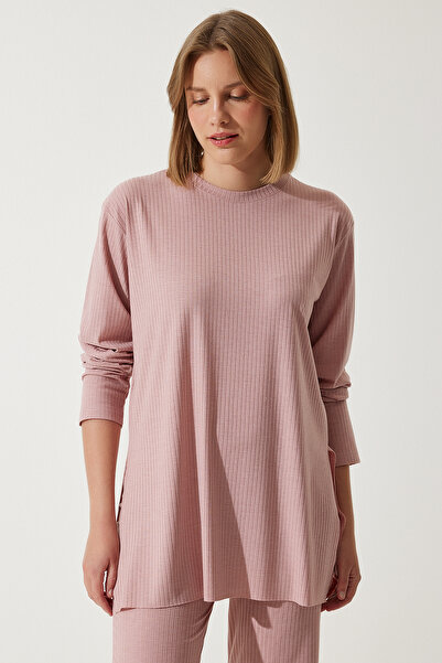 Happiness İstanbul Puderschnur-Strickblusen-Hose-Set für Damen KH00088