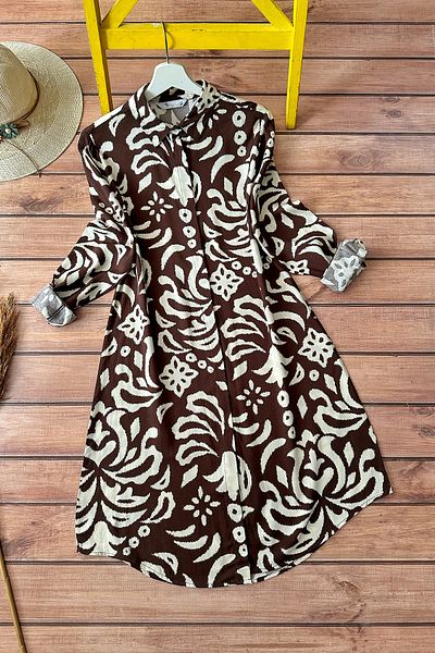 MODAQU Αυθεντικό Viscose Tunic πουκάμισο καφέ