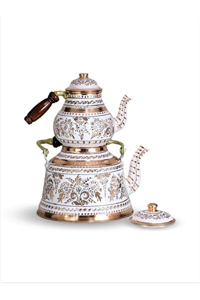 Sonay Bakırcılık إبريق شاي من النحاس والزيزفون الملكي على شكل زهرة الورد