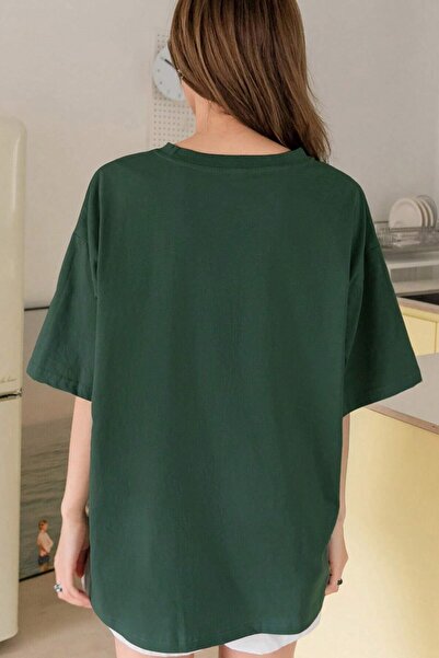 MODAGEN Unisex Nefti Green Crew Neck Holiday Printed Oversize T-Shirt