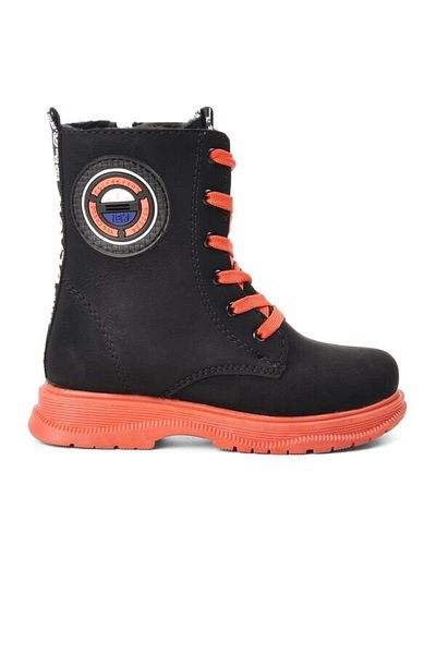 WALKWAY Black Orange Fur Lined Girl's Boots