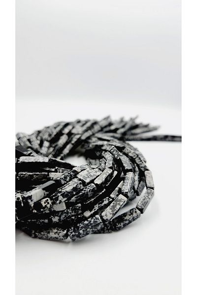 Yüksel Boncuk 4x13 mm Square Obsidian (Snowy Black) Stone Natural Stone String