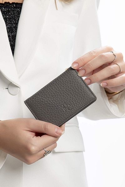 Tamer Tanca Suport card de damă din piele naturală gri