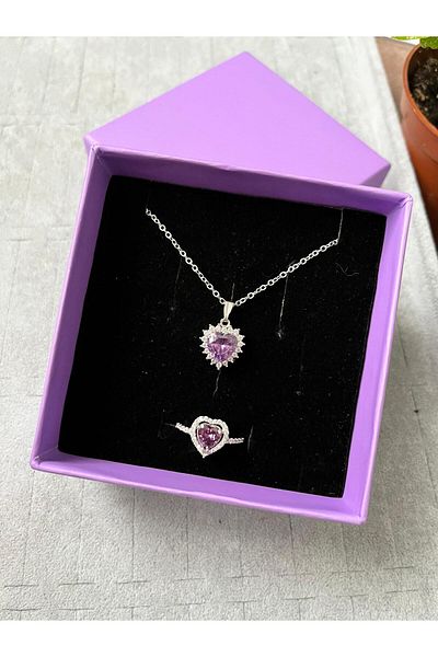 Sepetten Eve Pandora's ring with purple zirconia lovely ring necklace set gift for lover