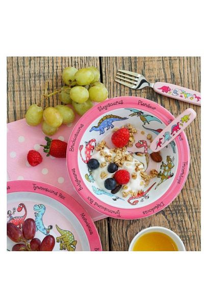 Tyrrell Katz Secret Garden Pink Dino Melamine Food Bowl
