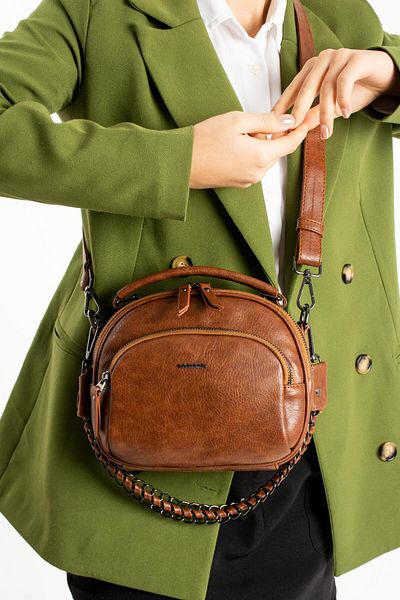 Getcho Versa Women's Tan Mini Crossbody Bag 4 Compartment Round Chain Strap Bag Suitable for Daily Use