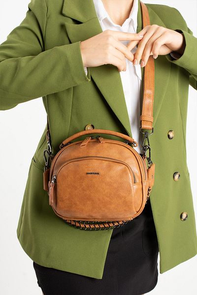 Getcho Versa Women's Brown Mini Crossbody Bag 4 Compartment Round Chain Strap Bag Suitable for Daily Use
