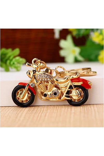 esdekor Metal Stone Retro Motorcycle Gold Color Car Keychain Colorful Rhinestone Beetle Key 1 Piece