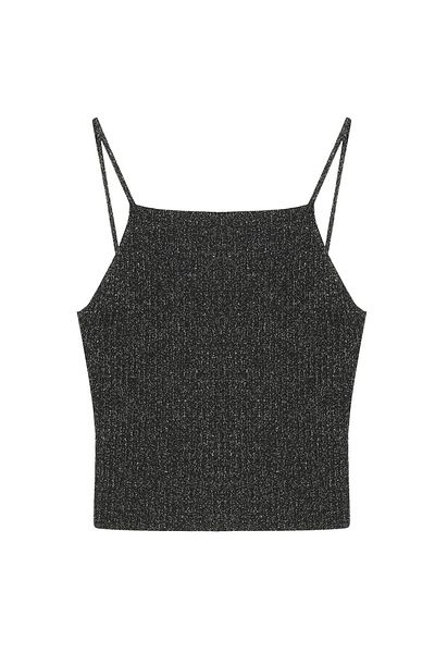 Laluvia Black Glitter Detailed Strappy Knitwear Sportovec