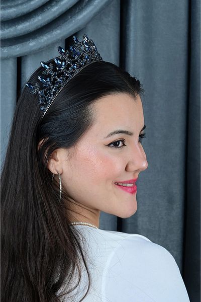 Oren Turkey Navy blue colored Crystal Jewelled Engagement Henna Crown