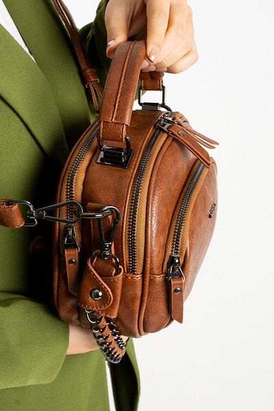 Getcho Versa Women's Tan Mini Crossbody Bag 4 Compartment Round Chain Strap Bag Suitable for Daily Use