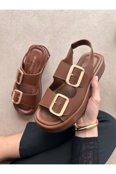 selinshoes صندل نسائي من Minella بإبزيم مزدوج - بني