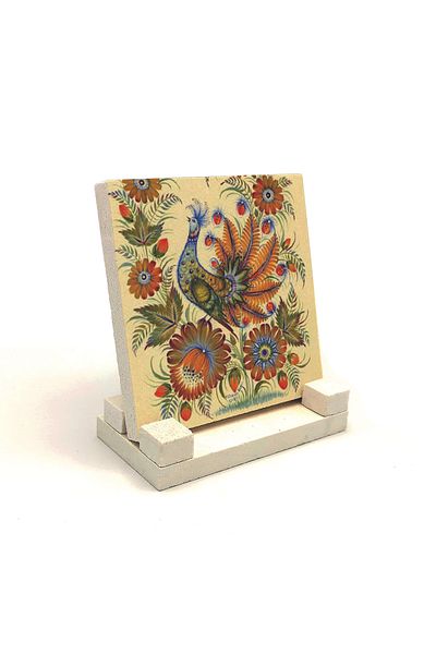 Sadrazam Peacock Printed Natural Stone Desktop 10x10 Krg-160
