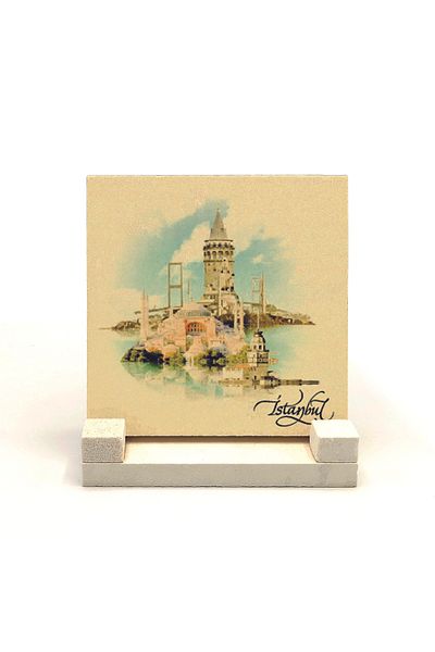 Sadrazam Istanbul Symbolic Places Printed Natural Stone Desktop 10x10 Krt-27