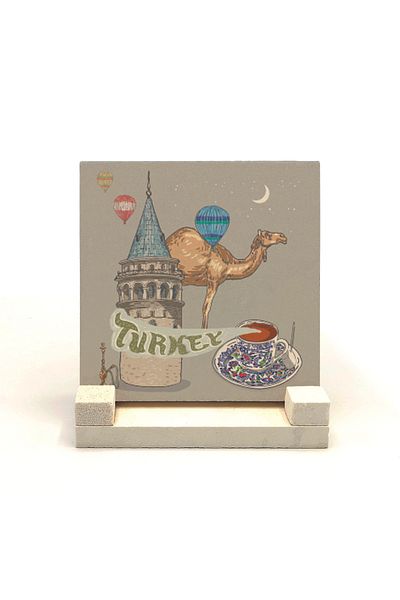 Sadrazam Suport de birou din piatră naturală imprimat Turnul Galata 10x10 Krt-26